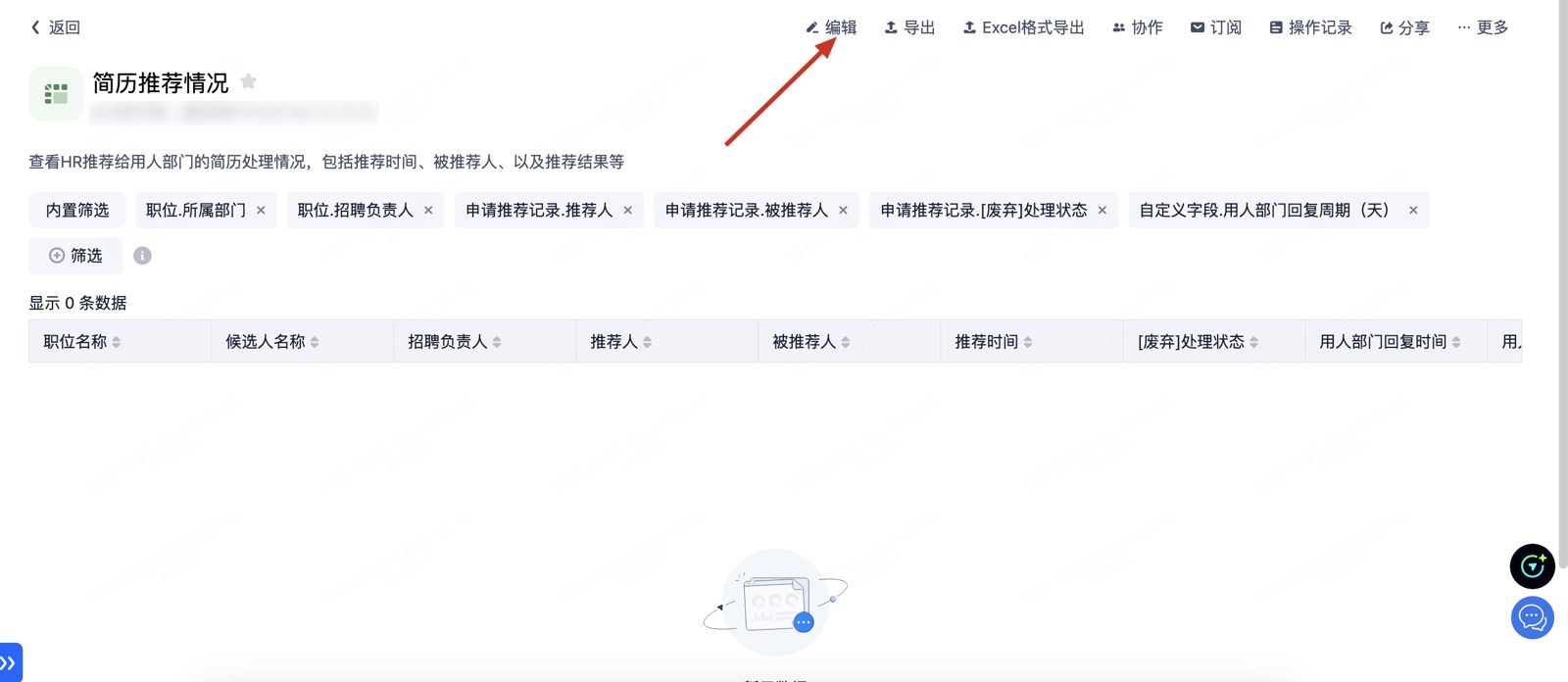 报表详情页：点击顶部「编辑」进入配置